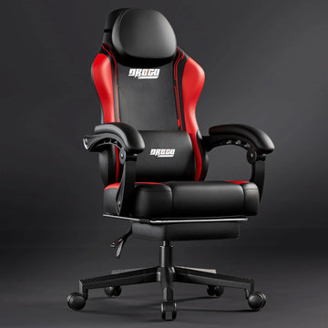 DROGO Ergonomic Gaming Chair, High Back Computer Chair with PU Leather, Linkage Arm Rest, Adjustable Height, Head & Lumbar Support Pillow | Home & Office Chair with Footrest & Recline (Onyx Red)