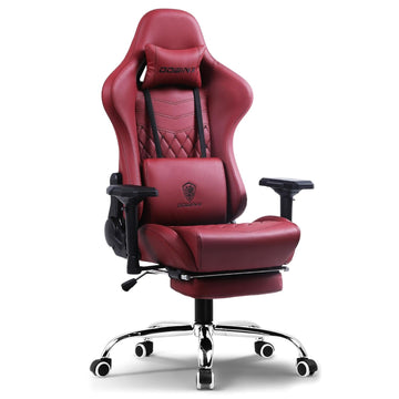 Dowinx Premium Leather Gaming Chair with Massage Cushion and Footrest, Office Chair, Adjustable Swivel Chair with Lumbar Support, Headrest, Ergonomic Design for Office (Maroon)