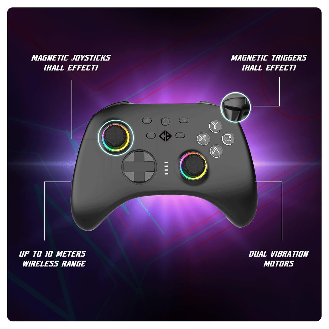 Cosmic Byte Stellaris Controller, 3 Modes Wifi + Bluetooth + Wired for PC, iOS, Android, Hall Effect Magnetic Trigger and Joystick, Macros, 1000mAh Battery, RGB LED (Black)