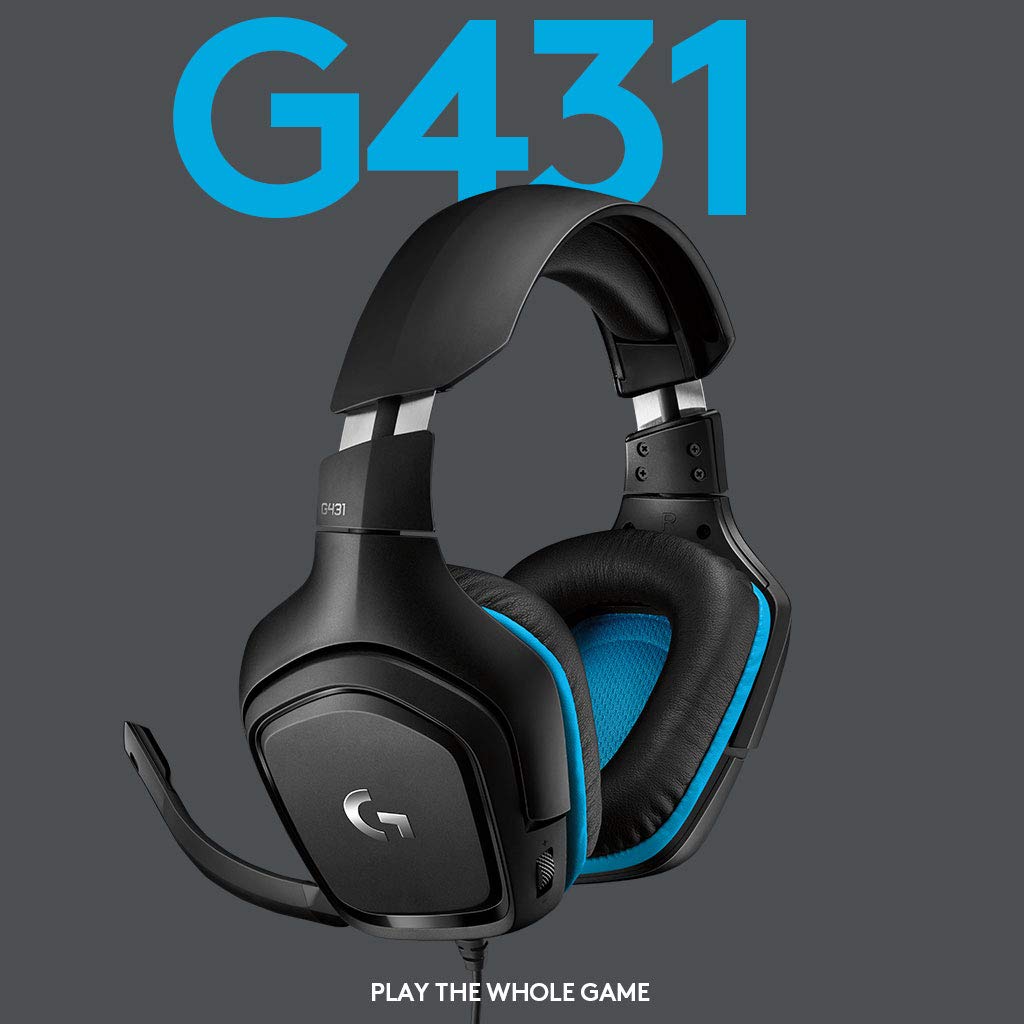 Logitech G431 with 7.1 Surround Sound, DTS X 2.0, 50 mm Audio Drivers, USB and 3.5 mm Jack, Flip-to-Mute Mic Wired Over Ear Headphones with Mic for PC - Black