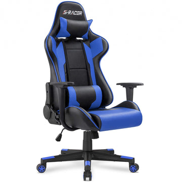 Homall Gaming Chair Office Chair High Back Computer Chair PU Leather Desk Chair PC Racing Executive Ergonomic Adjustable Swivel Task Chair with Headrest and Lumbar Support (Blue)